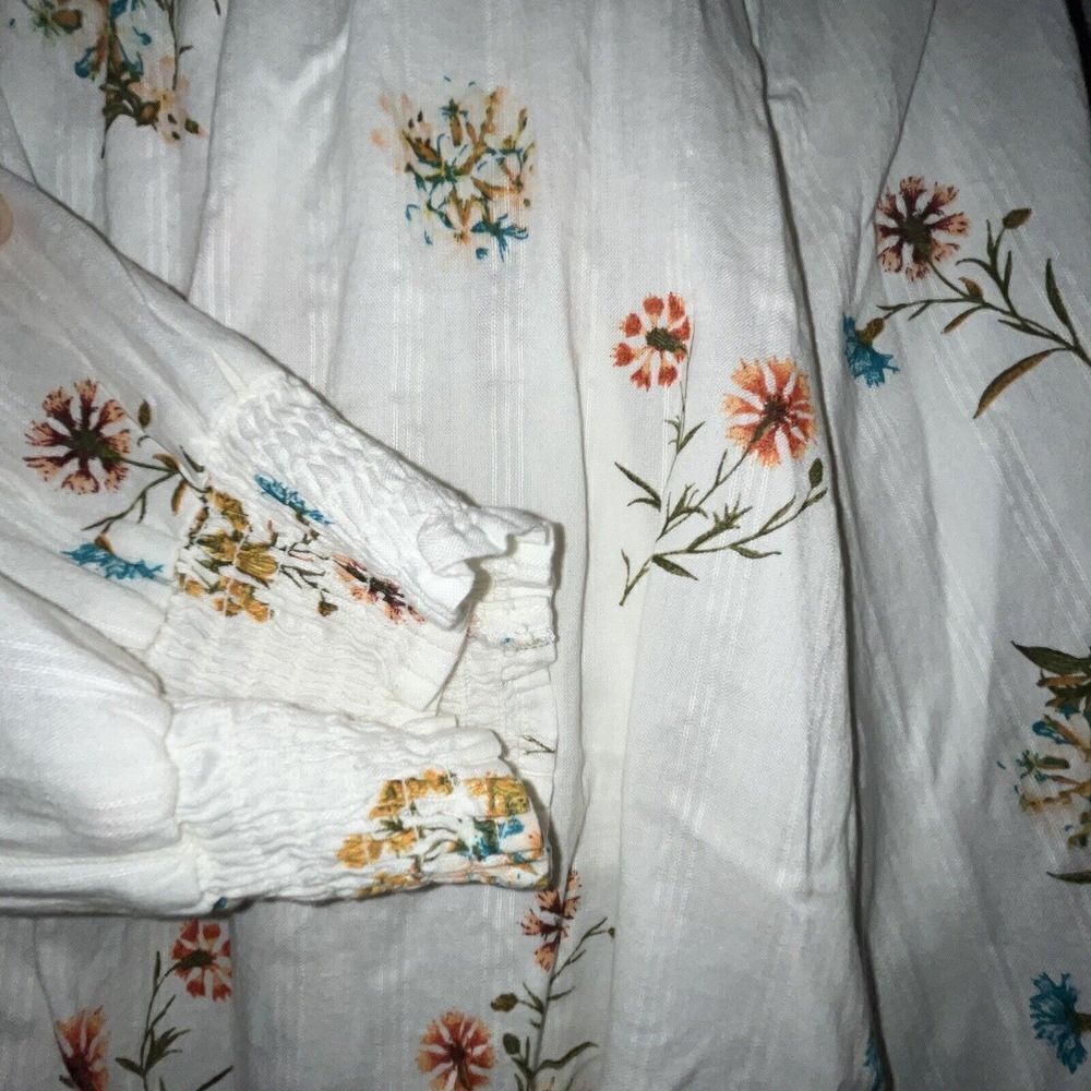 Ana A New Approach Crop Blouse Top Sz‎ L Wild Flowers 100% Cotton LS Nature EUC